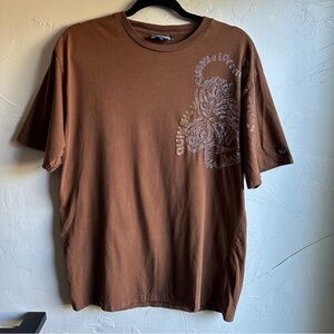 Quicksilver Brown Y2K Men Tee with Embroidered Dragon Skater Grunge Surfer Sz XL